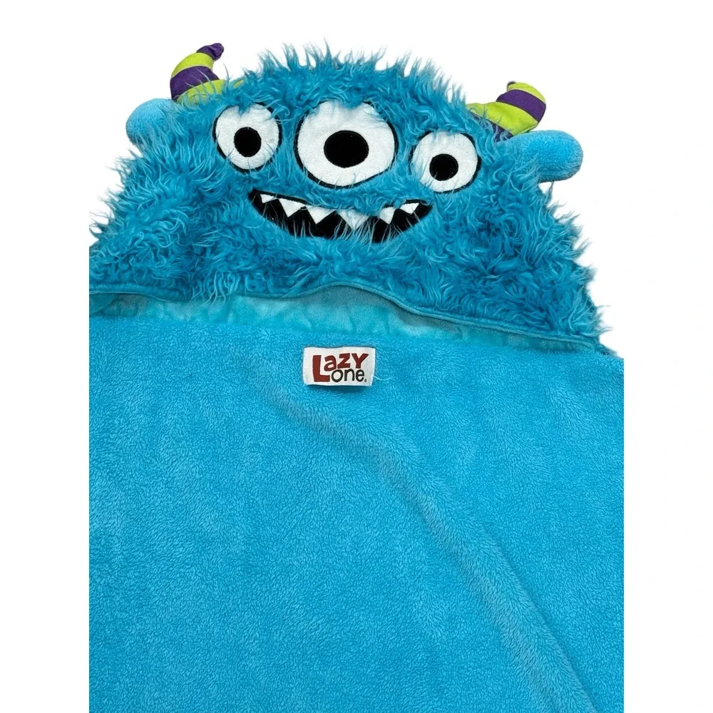 Lazy One Blue Monster Hooded Critter Blanket Three Eyed Wearable Fleece Throw